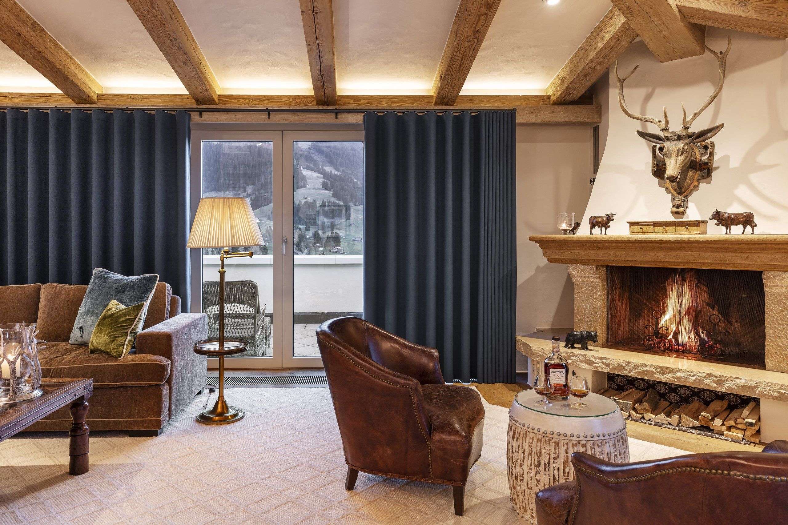 Beautiful living room with Silent Gliss electric curtains